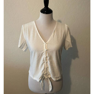 NWT Blue Rain/Francesca's Alaia Tie Front Swiss Dot Tee Sz XL